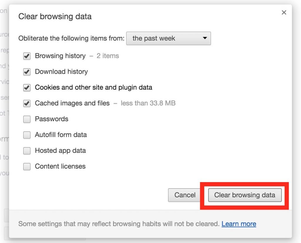 Clearing Cache and Cookies Chrome