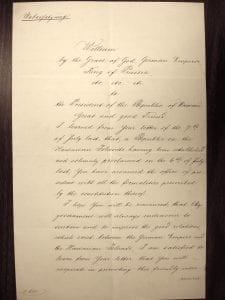 English translation of Kaiser Wilhelm’s letter