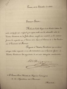 Peru Foreign Minister Letter of Recognition of the Republic of Hawaii