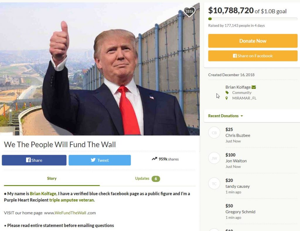 Trump's border Wall Go Fund Me